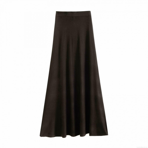 Women's High Waist A-Line Knitted Midi Skirt Elegant Solid Color Slim Fit Stretchy Office Commute Long Skirt Knitted Texture Skirt