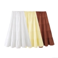 Women's 100% Cotton Tiered Midi Skirt Elastic Waist Spliced A-Line Cake Skirt Summer Casual Daily Breathable Solid Color Long Skirts For Women Beach