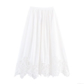 Women's Summer Elegant White Lace Embroidery Midi Skirt Sweet Hollow Out Cotton Blend A-Line Skirt High Waist Casual Daily Bottoms