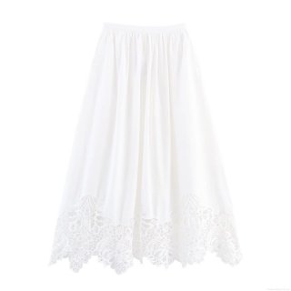 Women's Summer Elegant White Lace Embroidery Midi Skirt Sweet Hollow Out Cotton Blend A-Line Skirt High Waist Casual Daily Bottoms