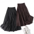 Women's Elegant High Waist Pleated Maxi Skirt Cotton Blend Satin Glossy A-Line Long Skirt Office Lady Chic Daily Casual Solid Color Skirt