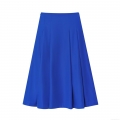 Women's Elegant Royal Blue Pleated A-Line Midi Skirt High Waisted Polyester Spandex Skirt with Side Zipper and Pockets Office Commute Summer Skirts for Women