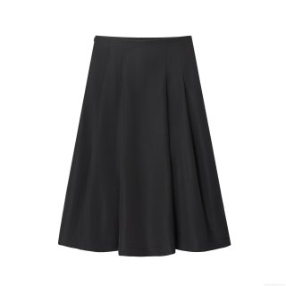 Women's High Waist A-Line Pleated Midi Skirt Elegant Solid Color Polyester Spandex Blend Commuter Casual Skirts For Ladies Office Party