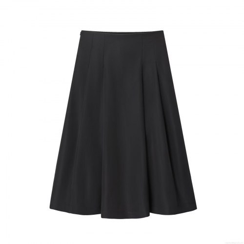 Women's High Waist A-Line Pleated Midi Skirt Elegant Solid Color Polyester Spandex Blend Commuter Casual Skirts For Ladies Office Party