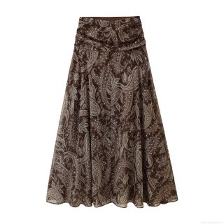 Women's Paisley Print Maxi Skirt High Waist Pleated A-Line Long Skirt Elegant Polyester Vacation Style Skirts For Beach Summer Party Wear