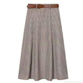 Women's Houndstooth High Waist A-Line Midi Skirt Vintage Elegant Plaid Flare Long Skirt With PU Leather Belt For Office Streetwear Casual Wear