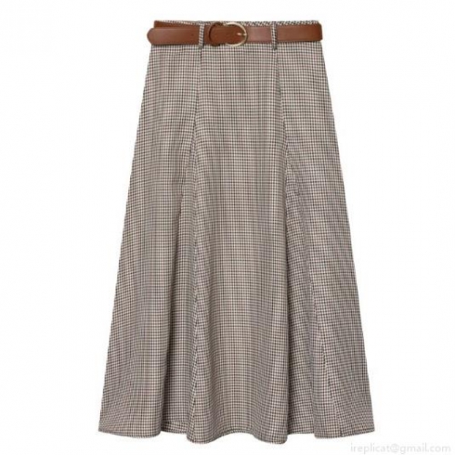 Women's Houndstooth High Waist A-Line Midi Skirt Vintage Elegant Plaid Flare Long Skirt With PU Leather Belt For Office Streetwear Casual Wear