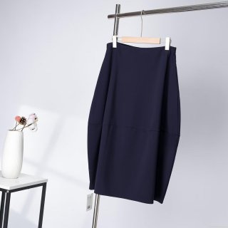 Women's High Waist Midi A-Line Skirt Elegant Bubble Hem Solid Color Polyester Spandex Skirt for Office Party Daily Wear