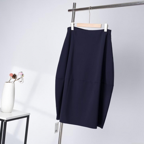 Women's High Waist Midi A-Line Skirt Elegant Bubble Hem Solid Color Polyester Spandex Skirt for Office Party Daily Wear