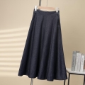 Women's High Waist A-Line Denim Style Mid-Length Skirt Solid Dark Blue Casual Polyester Spandex Skirt With Pockets For Autumn Daily Wear