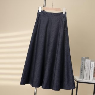 Women's High Waist A-Line Denim Style Mid-Length Skirt Solid Dark Blue Casual Polyester Spandex Skirt With Pockets For Autumn Daily Wear