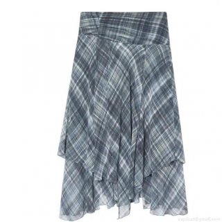 Women's Fashion Asymmetrical Plaid Midi Skirt Pearl Chiffon Layered High Waist Irregular Hem Streetwear Sexy Skirt for Women