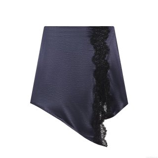 Women's Satin Lace Patchwork Mini Skirt Asymmetric Hem Sexy Bodycon High Waist Skirt For Party Club Streetwear