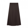 Women's Fashion Solid Chocolate Brown Pleated Maxi Skirt High Waist Elegant Polyester Twill A-Line Long Skirt for Streetwear