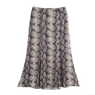 Women's Snake Print Satin Midi Skirt Elegant High Waist A-Line Animal Pattern Polyester Satin Skirt For Office Daily Casual Wear Women Fashion Long Skirt