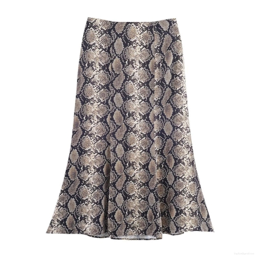 Women's Snake Print Satin Midi Skirt Elegant High Waist A-Line Animal Pattern Polyester Satin Skirt For Office Daily Casual Wear Women Fashion Long Skirt