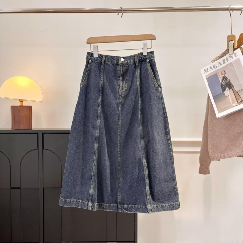 Women's Fashion High Waist A-Line Denim Skirt Casual Mid-Length Spliced Cotton Jean Skirt Solid Color Retro Washed Skirts For Women Women Daily Wear