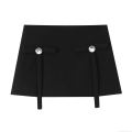 Women Sexy High Waist A-Line Mini Skirt Skort With Bow Decor And Crystal Buckle Elegant Polyester Spandex Autumn Fashion Bottoms For Women Party Dating