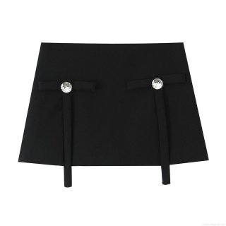 Women Sexy High Waist A-Line Mini Skirt Skort With Bow Decor And Crystal Buckle Elegant Polyester Spandex Autumn Fashion Bottoms For Women Party Dating