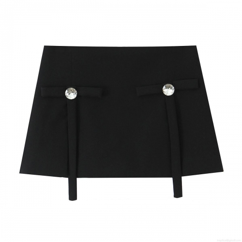 Women Sexy High Waist A-Line Mini Skirt Skort With Bow Decor And Crystal Buckle Elegant Polyester Spandex Autumn Fashion Bottoms For Women Party Dating