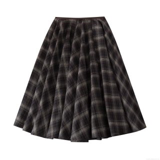 Women's High Waist Plaid A-Line Midi Skirt Retro Preppy Style Checkered Woven Skirt With Invisible Zipper Leather Trim Detail For Office School Daily Wear