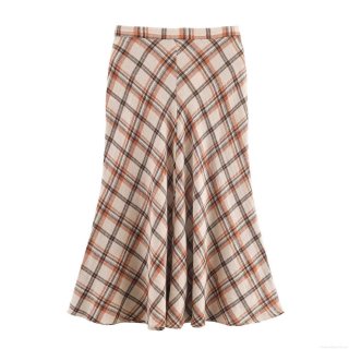 Women's Retro Gingham Plaid Midi Skirt High Waist A-Line Wave Hem Polyester Blend Casual Daily Fashion Winter Bottoms For Ladies