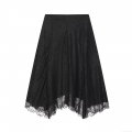 Women's Elegant Black Lace Midi Skirt A-Line High Waisted Irregular Hem Floral Embroidery Commute Party Skirt