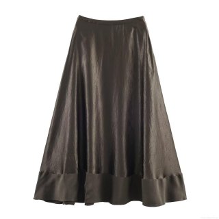Elegant Women's A-Line Midi Skirt Satin Metallic Luster High Waist Pleated Skirt Office Party Wear Solid Color Bottoms