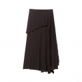 Women Elegant Asymmetric Midi Skirt Patchwork Knitted Spandex Woven Fabric Irregular Hem Casual Skirt For Daily Dating Lady