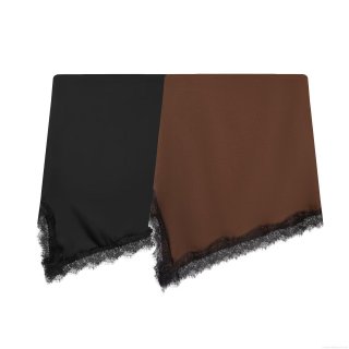 Women's Sexy Satin Mini Skirt Lace Trimmed Irregular Split Hem Solid Color A-Line Skirt For Streetwear Party Nightclub Clubwear