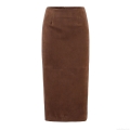 Women High Waist Faux Suede Midi Skirt Sexy Hip Hugging Back Slit Straight Pencil Skirt Solid Color Slim Fit Commuting Street Style Fashion Bottoms