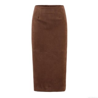 Women High Waist Faux Suede Midi Skirt Sexy Hip Hugging Back Slit Straight Pencil Skirt Solid Color Slim Fit Commuting Street Style Fashion Bottoms