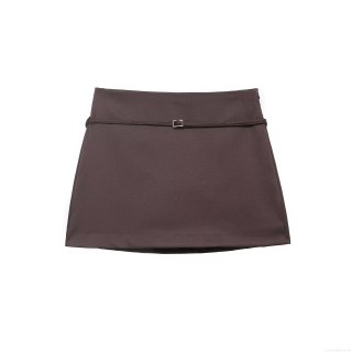 Women High Waist Mini Skirt With Belt Silver Buckle Polyester Blend Solid Coffee Brown Sexy Streetwear Short Skirt For Ladies