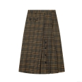Women High Waist Plaid A-Line Midi Skirt Vintage Scottish Tartan Pleated Skirt with Button Pocket Decoration Western Streetwear Fashion Polyester Skirt