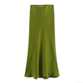 Women's Elegant High Waist Satin Polyester Midi Skirt A-Line Solid Color Silky Long Skirt For Office Party Daily Casual Sexy Bottoms