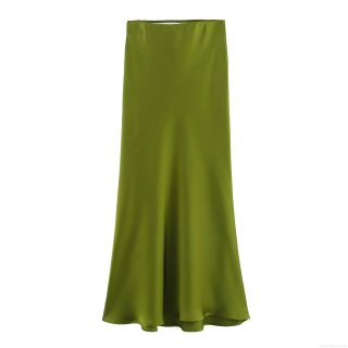 Women's Elegant High Waist Satin Polyester Midi Skirt A-Line Solid Color Silky Long Skirt For Office Party Daily Casual Sexy Bottoms