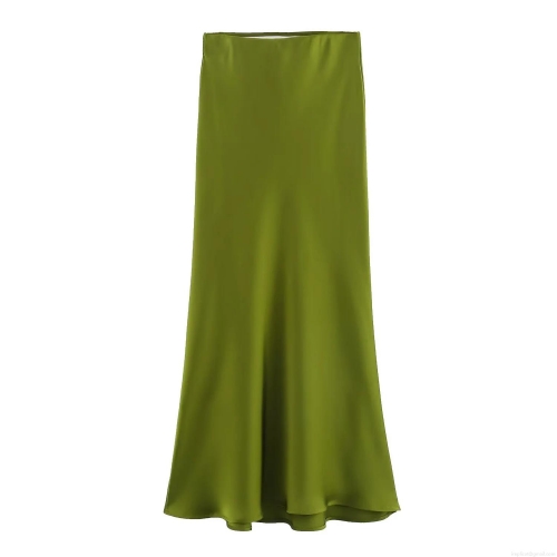 Women's Elegant High Waist Satin Polyester Midi Skirt A-Line Solid Color Silky Long Skirt For Office Party Daily Casual Sexy Bottoms