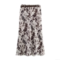 Women's Sexy Cow Print Satin Midi Skirt High Waist A-Line Skirt With Belt Animal Print Elegant Long Skirt For Party Daily Wear