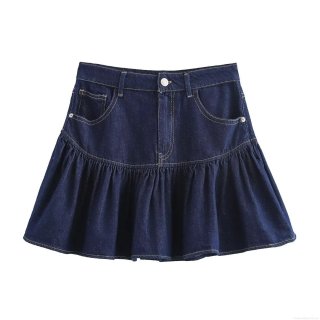 Women's High Waisted Tiered Ruffle Denim Mini Skirt Sexy A-Line Pleated Jean Skirt With Metal Buttons For Streetwear Party Casual Summer Outfits