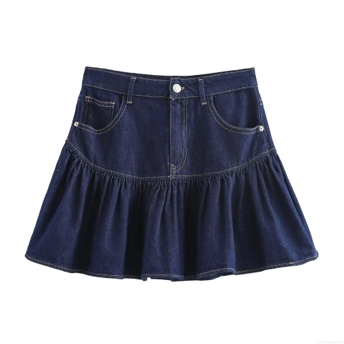 Women's High Waisted Tiered Ruffle Denim Mini Skirt Sexy A-Line Pleated Jean Skirt With Metal Buttons For Streetwear Party Casual Summer Outfits