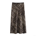 Women's Satin Leopard Print Midi Skirt Sexy High Waist A-Line Skirt With Lace Trim Bow Detail Elegant Casual Party Bottoms
