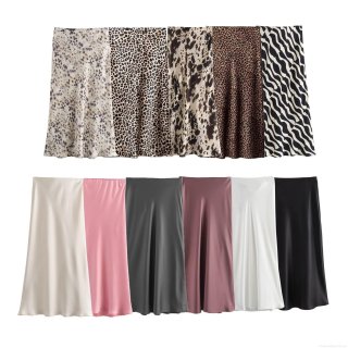 Women's Elegant Satin Midi Skirt High Waist Silk Texture A-line Skirt Bias Cut Leopard Zebra Animal Print Long Skirt For Party Dating Office Lady Streetwear