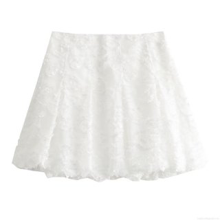 Women's High Waist Polyester Jacquard Mini Skirt Sexy A-Line White 3D Feather Texture Short Skirt Streetwear INS Style Solid Color Elegant Bottoms