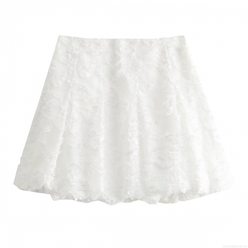 Women's High Waist Polyester Jacquard Mini Skirt Sexy A-Line White 3D Feather Texture Short Skirt Streetwear INS Style Solid Color Elegant Bottoms