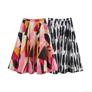 Women's Sexy High Waist Midi Skirt Abstract Geometric Print A-Line Skirt Trendy Streetwear Summer Vacation Clubwear Ladies Bottoms