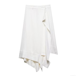 Sexy Women High Waist Asymmetric Ruffle Skirt White Polyester Midi Bodycon Skirt For Streetwear Party Date Slim Fit Street Style Pure Color Bottom