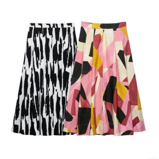 Women's High Waist Midi A-Line Skirt 100% Polyester Abstract Geometric Ink Print Casual Modern Fashion Streetwear Skirts