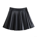 Women's High Waist Pleated Faux Leather Mini Skirt Sexy A-Line PU Short Skirt Solid Color Preppy Style Streetwear Sexy Hot Girl Skirt For Women
