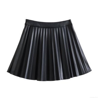 Women's High Waist Pleated Faux Leather Mini Skirt Sexy A-Line PU Short Skirt Solid Color Preppy Style Streetwear Sexy Hot Girl Skirt For Women