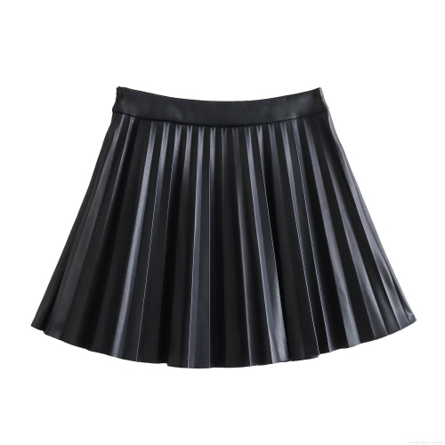 Women's High Waist Pleated Faux Leather Mini Skirt Sexy A-Line PU Short Skirt Solid Color Preppy Style Streetwear Sexy Hot Girl Skirt For Women
